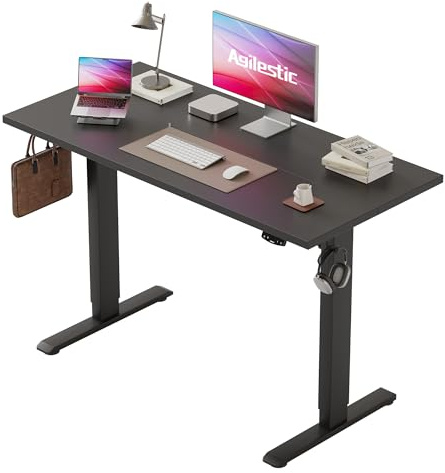 Agilestic Höhenverstellbarer Schreibtisch 110 x 60 cm | Schreibtisch höhenverstellbar elektrisch, 2 Speicherplätze, Stehschreibtisch, Computertisch für Homeoffice, Schwarz