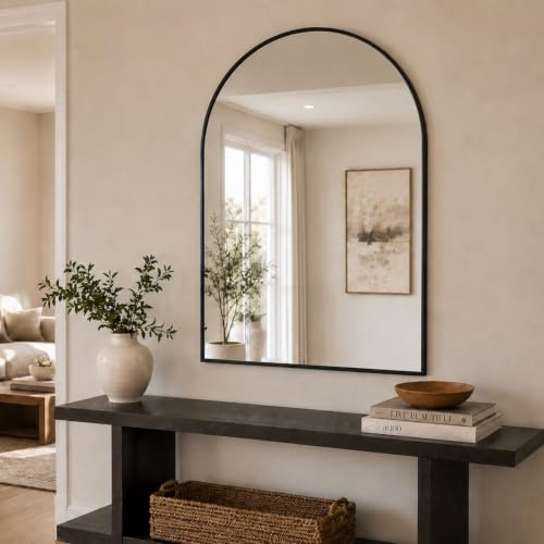 Jobu | Black – 120x95cm Arched Wall Mirror – Slim Steel Frame Decorative Mirror for Bathrooms, Hallways & Modern Interiors | Akiko