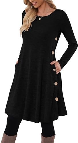 MOLERANI Pulloverkleid für Damen Langarmkleid Damen Knopf Lässiges Tunikakleid mit Taschen S-2XL