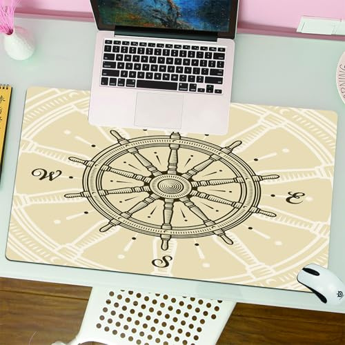 QRFASFZO Mouse Pad 31.5 × 12 inch Extended Large Mouse Mat Desk Pad, Stitched Edges Mousepad,Non-Slip Rubber Base,Classic ship wheel art, elegant depiction of steering wheel marke,Gaming Mouse Pad XL