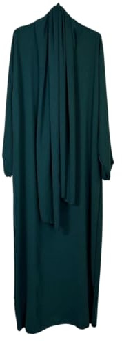 VR2 Denim Ladies Abaya with Scarf Hijab Attached, Long Sleeve Modest Dress for Women, One Size UK 8-18