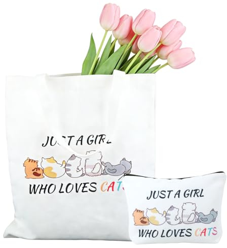Cadeaux pour femmes, cadeaux pour les amoureux des chats, cadeau pour jeune femme avec chat, sacs en toile et sacs de maquillage, idéal pour une utilisation quotidienne