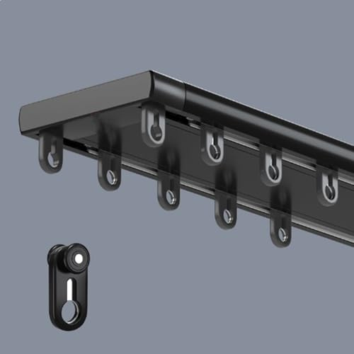EZAYMSNY Vorhangschiene Aluminium 2-läufig Lauf Deckennontage Quiet Schiebegardinen Schiene Platzsparend & Einfach Montiert Licht- und Sichtschutz Ideal für Doppelvorhänge (Schwarz, 280 cm)
