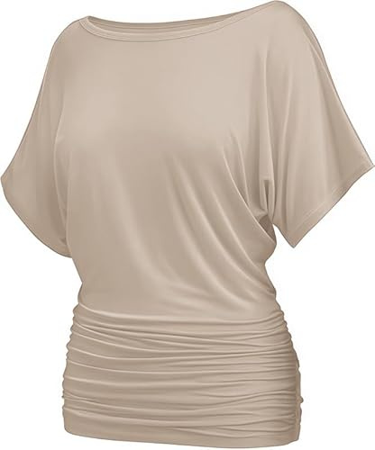 Misakia Womens Ruched Tops Casual T Shirts Dolman Short Sleeve Shirts Boat Neck Summer Off Shoulder Batwing Tops 2025