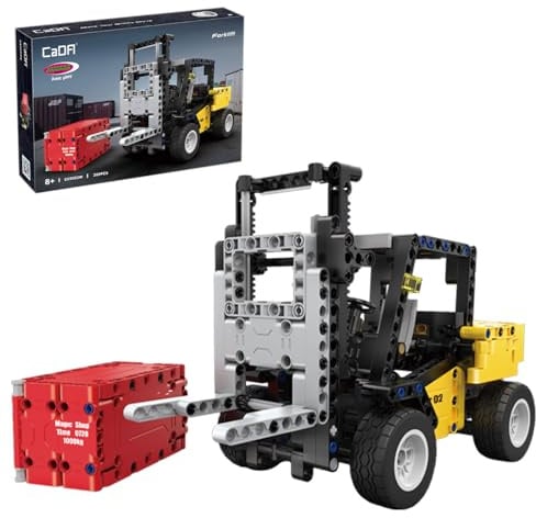 JAMARA 402885 CADA Gabelstapler Bricks - Baustellenfahrzeuge ab 8 Jahre, Kinder Technik Jungen Spielzeug, Geschenkidee für Kids, Fahrzeug aus Klemmbausteinen, Inklusive Dekorbogen