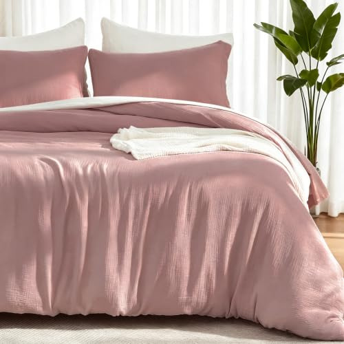 EMME Musselin Bettwäsche 155x220+80x80 cm - 100% Baumwolle, ÖKO-TEX, Rosa | Doppelte Extra Weiches und Atmungsaktiv 4-Jahreszeiten Set, 1 Bettbezug + 2 Kissenbezug, 3teilig Bettwäsche-Sets