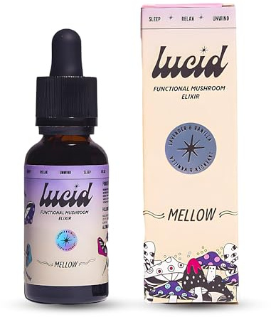 Lucid Mellow Elixir – Sleep & Calm Support with Reishi, Lemon Balm, Passion Flower & L-Theanine – Lavender & Vanilla – 30ml, Alcohol Free, Vegan