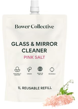 Bower Collective Glass and Mirror Cleaner Spray 1 Litre Refill, Natural Window Cleaner with Essential Oils, Streak Free Stainless Steel Surface Cleaner