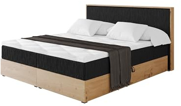 ALTDECOR Boxspringbett mit Matratze und Lattenrost, Topper, Polsterbett mit Bettkasten, Bett mit Stauraum H3-Matratze, Doppelbett, Boxbett - LOLLI9 Schwarz 180x200