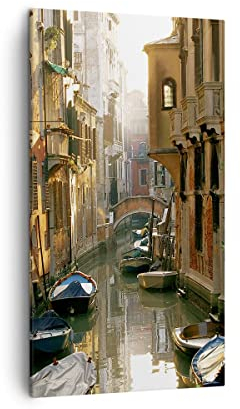 Bilder auf Leinwand Venedig Brücke Wasser Haus Leinwandbild mit Rahmen 45x80cm Wandbilder Dekoration Wohnzimmer Schlafzimmer Küche Deko Klein Wanddeko Bild Wand Kunstdruck Art Wall Canvas PA45x80-2532