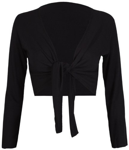 Womens Long Full Sleeves Ladies Stretch Bolero Cropped Cardigan Front Tie Knot Shrug Top Black 8 -10
