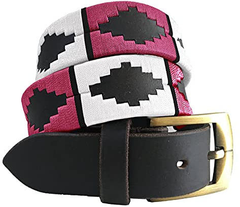 CARLOS DIAZ Herren Damen Premium Unisex Braunes Leder Bestickt Designer Polo Gürtel (80 cm/ 30-32 Inches)