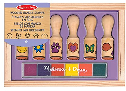 Melissa & Doug Happy Handles Holzstempelset: 6 Stempel und sechsfarbiges Stempelkissen