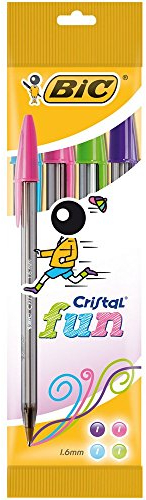 BIC Cristal Fun Stylos-Bille Pointe Large (1,6 mm) - Écriture Large et Intense - Couleurs Assorties, Pochette de 4