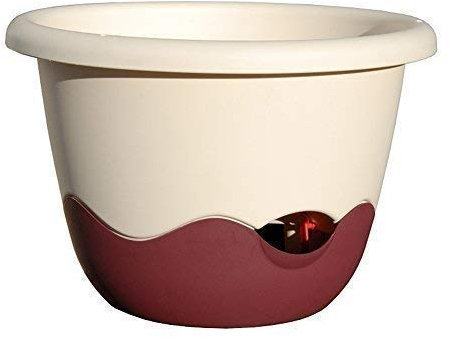 Plastia Blumenampel Mareta Ø 25 u. 30 cm Bewässerungsampel Hängeampel incl. Kette (Durchmesser: 30 cm, Hell Elfenbein + weinrot)