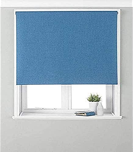 Eclipse Blackout Roller Blind - Denim Blue - Ready Made (Fittings Included) - Temperature Control - Adjustable - 100% Polyester - 91cm width x 162cm drop (36 x 64 inches) - Made by Riva