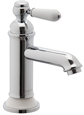 PaulGurkes Waschtischarmatur Retro Nostalgie weiß chrom Wasserhahn Armatur für Waschbecken Keramik Vintage Armatur Landhausstil