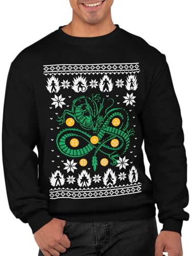 Graphic Impact Funny Inspired Dragon and Ball Gamers Ugly Christmas Sweater Xmas Jumpers (Black, Large)