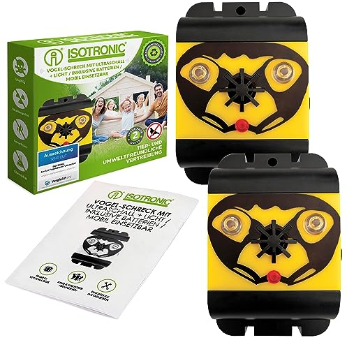 ISOTRONIC® Répulsif pour Oiseaux à Foudres et Ultrasons Répulsif Contre Les Pigeons Mouettes sur Le Balcon Fenêtres pour Protection Arbre fruitier, 2 pièces