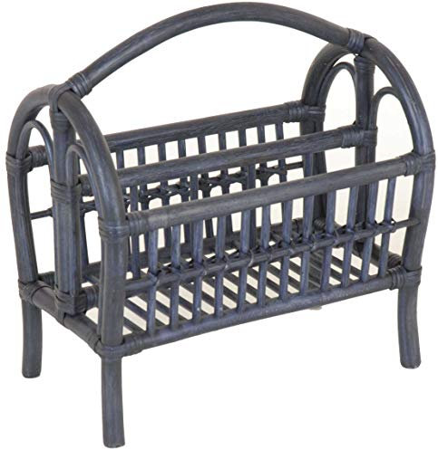 korb.outlet Klassischer Retro Zeitungs-ständer, Magazin-sammler aus Rattan gestäbt, Handarbeit (Dunkel Blau)