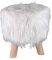 Spetebo Designer Fell Hocker weiß - 34x28 cm - Massiv Holz Polsterhocker Holzhocker Langhaar Sitzhocker rund