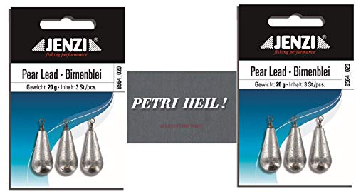 .Jenzi Set: 2 Packungen Birnenblei, 20 Gramm, 2 x 3 Stück,mit Wirbel/Öse .+ gratis Petri Heil! Aufkleber