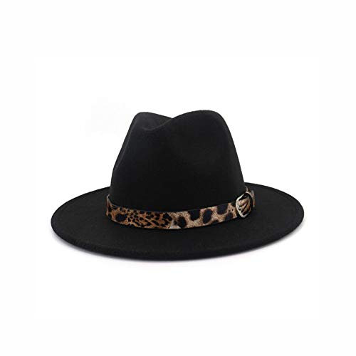 XINGZI Fashion Klassische Unisex Wollmischung breite Krempe Filz Fedora Hüte Panama Trilby Hat Cap mit LeopardenBand Schnalle Perfekt für Männer Frauen Hochzeit Party Talent Show Performance und