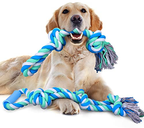 Nobleza Juguetes de Cuerda para Perros 2 Pack, Juguete para Masticar con 5+2 Nudos para los Que mastican con agresividad, Cuerdas XL de 70+50cm para Perros Grandes y Fuertes