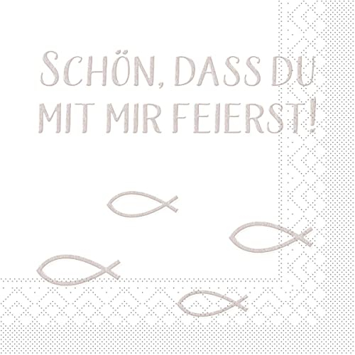 Sovie HORECA Tissue Serviette Schön, dass Du mit mir feierst | Taufe Kommunion Konfirmation | 33 x 33 cm | 100 Stück