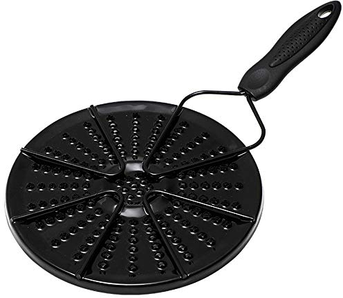 TAMUME Plaque Conductrice Gaz Chauffante en Émail Noir avec Poignée en Boucle, Diffuseur de Chaleur Rainuré Rond Dessous de Plat en Fonte pour Pot à Moka et Petites Casseroles