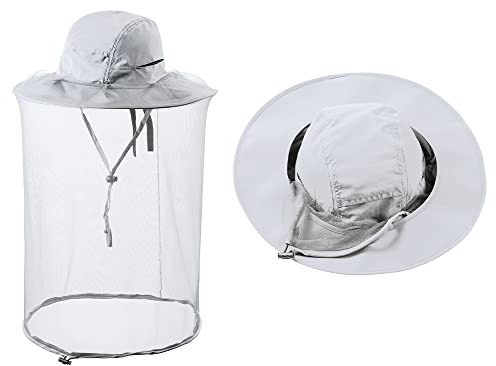 Head Netting Mosquito Net Hat Beekeeper Bee Veil Hat Bug Face Cover Netted Fishing Safari Hats Dog Grooming Women Men Light Gray
