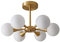 KCO Sputnik Deckenleuchte, gebürstetes Gold, Mitte des Jahrhunderts, moderne Deckenleuchte, 6-flammig, Milchglas-Kugel, halbbündige Deckenleuchte