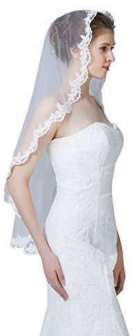BEAUTELICATE Brautschleier Schleier Spitzenborte Für Braut Hochzeit Softtüll Weiß Ivory Lang Kurz Mit Metall Kamm 1 2 Schicht V71
