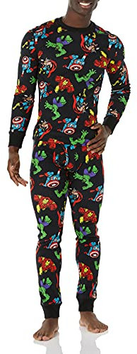 Amazon Essentials Disney | Marvel | Star Wars Pigiama in cotone aderente Uomo, Marvel Avengers - Mens Snug-fit, M