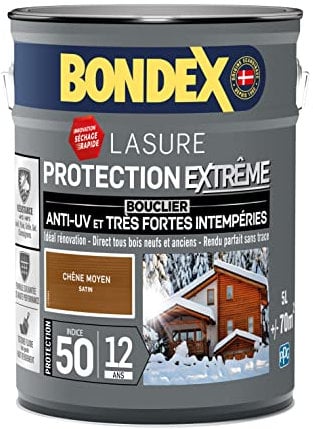 BONDEX - Lasure Bois Protection Extrême - Anti-UV/Humidité - Haute Résistance - Séchage Rapide - 5L - Chêne Moyen