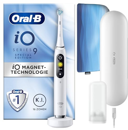 Oral-B iO Series 9 Elektrische Zahnbürste/Electric Toothbrush, 7 Putzmodi, Zahnpflege, Farbdisplay, Lade-Reiseetui & Beauty-Tasche, Special Edition, white alabaster