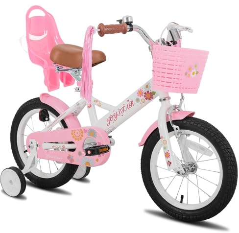JOYSTAR Little Daisy 12 Pouces vélo Enfant pour Les Filles de 2 à 4 Ans,Vélo Gilrs avec Roues stabilisatrices, siège de poupée et paniers. Blanc