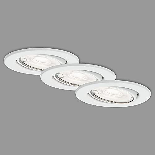 BRILONER Leuchten - LED Einbauleuchten, 3er Set Deckenlampen, LED-Module schwenkbar, Farbtemperatur, Dimmbarkeit, je 5 Watt, je 400 Lumen, 3.000 Kelvin, IP23, Weiß, 86x70mm (DxH), 7182-036
