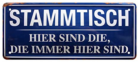Stammtisch Blechschild - Deko Blechschild - Metallschild für Biergarten Werkstatt Theke Partykeller Wirtschaft Kneipe - Geschenkidee für Stammtischrunde Stammtischfreunde Kartenspieler - 28x12cm