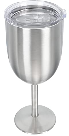 Angoily Isolierte Weingläser mit Deckel, Edelstahl-Weinglas mit Stiel, 284 ml, unzerbrechliche Kelche, Stielweingläser für Champaign, Cocktail, Hausbar und Nachtclub (Silber)