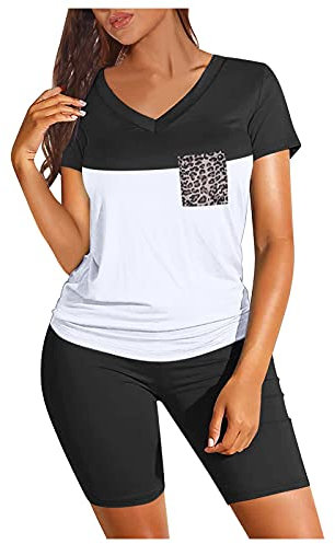 KEERADS Conjunto de pantalones cortos deportivos de entrenamiento con cuello en V para mujer Gadget High Tech (Black, XL)