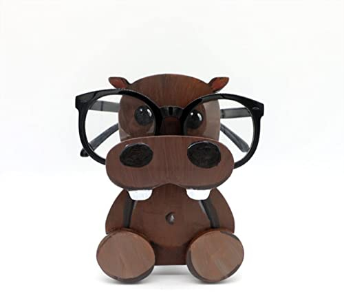 HBSGS Brillenhalter aus Holz, kreativer niedlicher Tier-Brillenhalter, handgefertigt, kreatives Sonnenbrillen-Display für Desktop-Accessoire, Heimbüro-Dekor, Geburtstag(Hund) (Nilpferd)