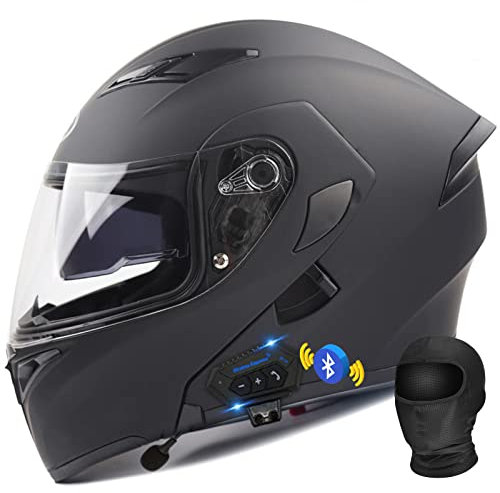 Modulare Motorrad Bluetooth Helm Anti-Fog Dual Visor DOT/ECE Genehmigt Motorrad Integrierte Full Face Flip Up Front Moped Street Racing Snowmobile Helm Unisex-Adult,Dumb Black a,M