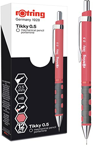 rOtring Tikky-Druckbleistifte in Pastellfarben | HB 0,5 mm | Tea Rose | mit angenehmem gummiertem Soft-Touch-Griff | 12 Stück