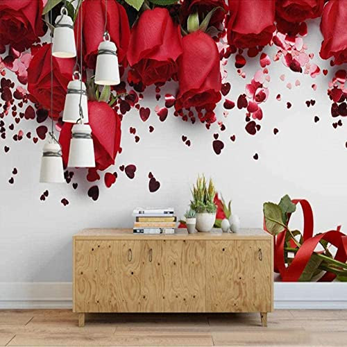 Fototapete 3D Wandbilder Für Schlafzimmer Einfache Rote Rose Fototapete Wohnzimmer Wohnkultur Malerei Tapete Selbstklebend Abnehmbares Wandfoto 400(B) x280(H) cm