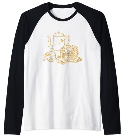 Line Art Théière Motif fraises et fleurs sur gaufres Manche Raglan