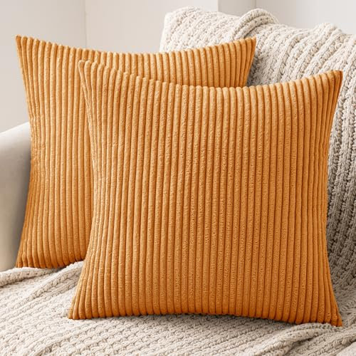MIULEE 2er Set Kissenbezüge Kord Kissenhülle Dekorative Kissenbezug Sofakissen Couchkissen Dekokissen Zierkissenbezug Deko Kissenhülle mit Verstecktem Reißverschluss 45x45cm 18x18in Orange gebrannt