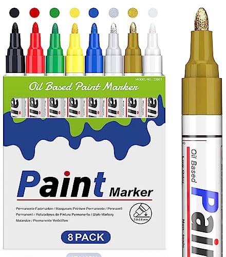 Permanent Marker Bunt Wasserfeste Stifte, 8 Farben Wasserfester Stifte Steine Bemalen Wasserfest Glasstift Lackstifte für Karton, Kunststoff, Holz, Metall,Keramik Tasse,Reifen stifte steine bemalen