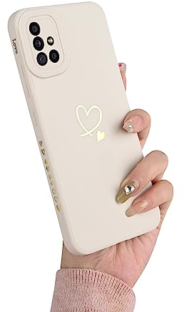 Fycyko Handyhülle Kompatibel mit Samsung Galaxy A51 4G Hülle, Handy Case für Samsung A51 Hülle Silikon Case Aesthetic Fashion Gold Love Herzen Design Soft Hülle - Weiß