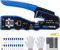 VEVOR RJ45 Crimp Tool Kit, Cat5e/Cat6/Cat6a Ethernet Crimper Crimp Pliers for 8-Pin Modular Plugs with 20pcs Pass-Through Connectors and Covers, Wire Stripper and Network Tester
